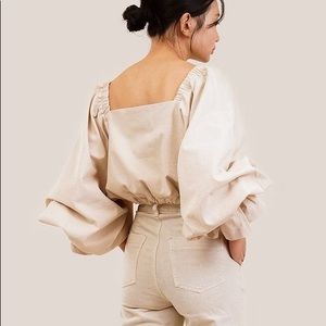 Anthroplogie puff sleeve embroidered blouse